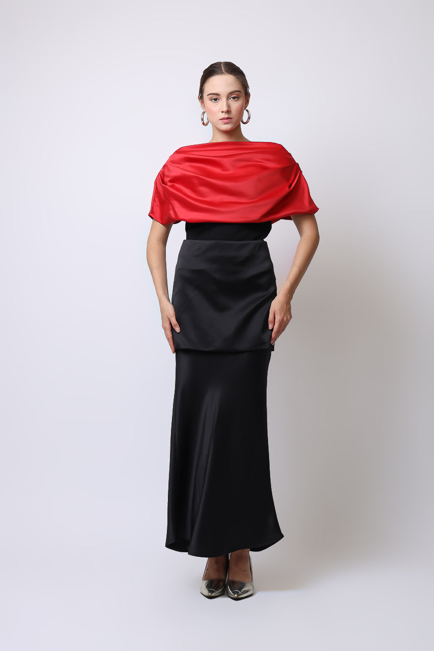 Bloom et Champs Top Kerah Ploi Merah/ Saten Obi Skirt