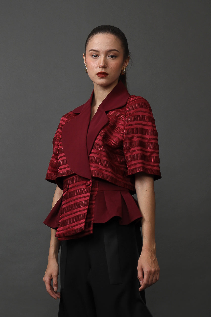 Bloom et Champs Maroon Inka Stripe Blouse/ Trumpet Pants