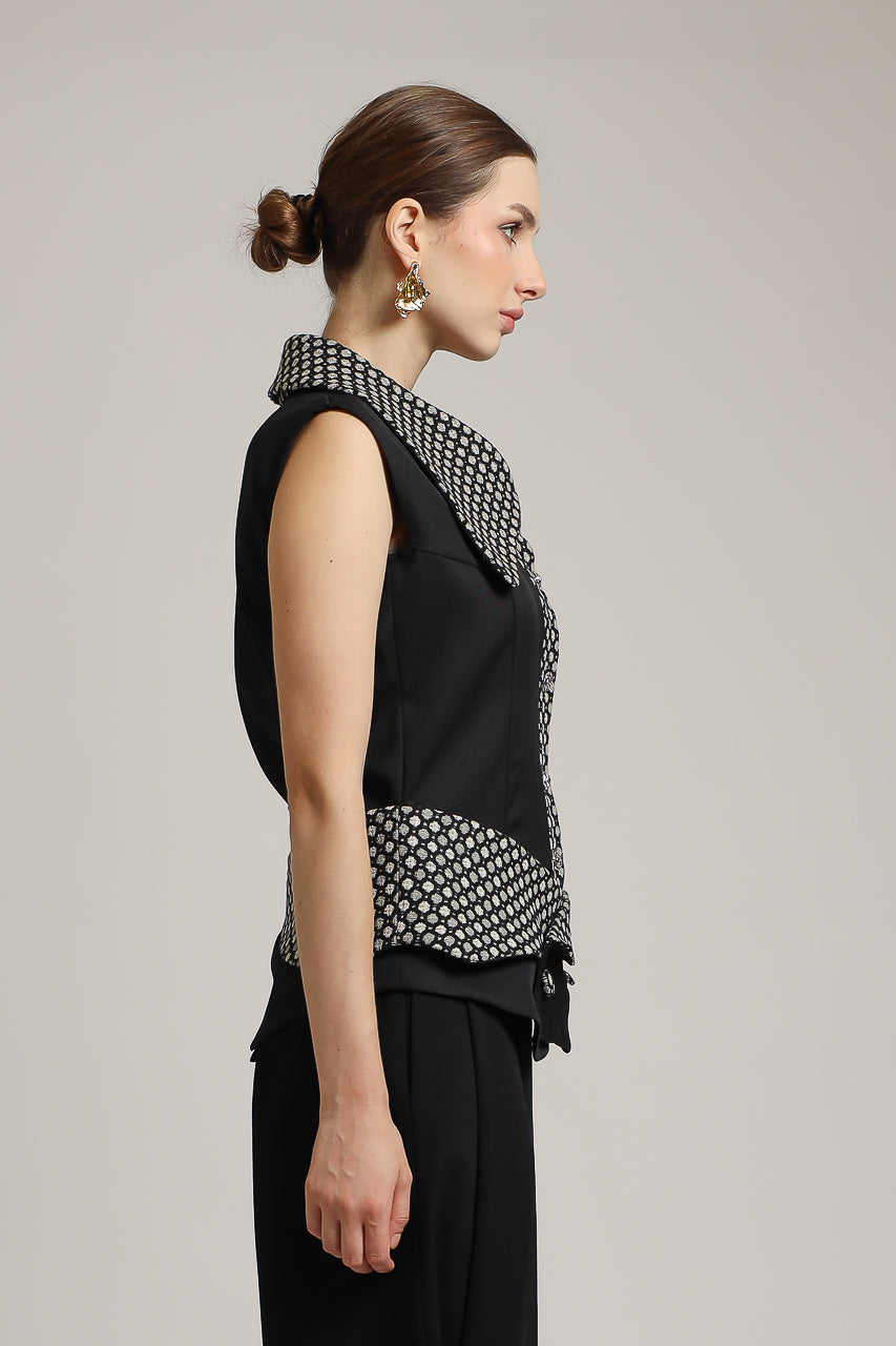Bloom et Champs Polka Tweed Collar Blouse