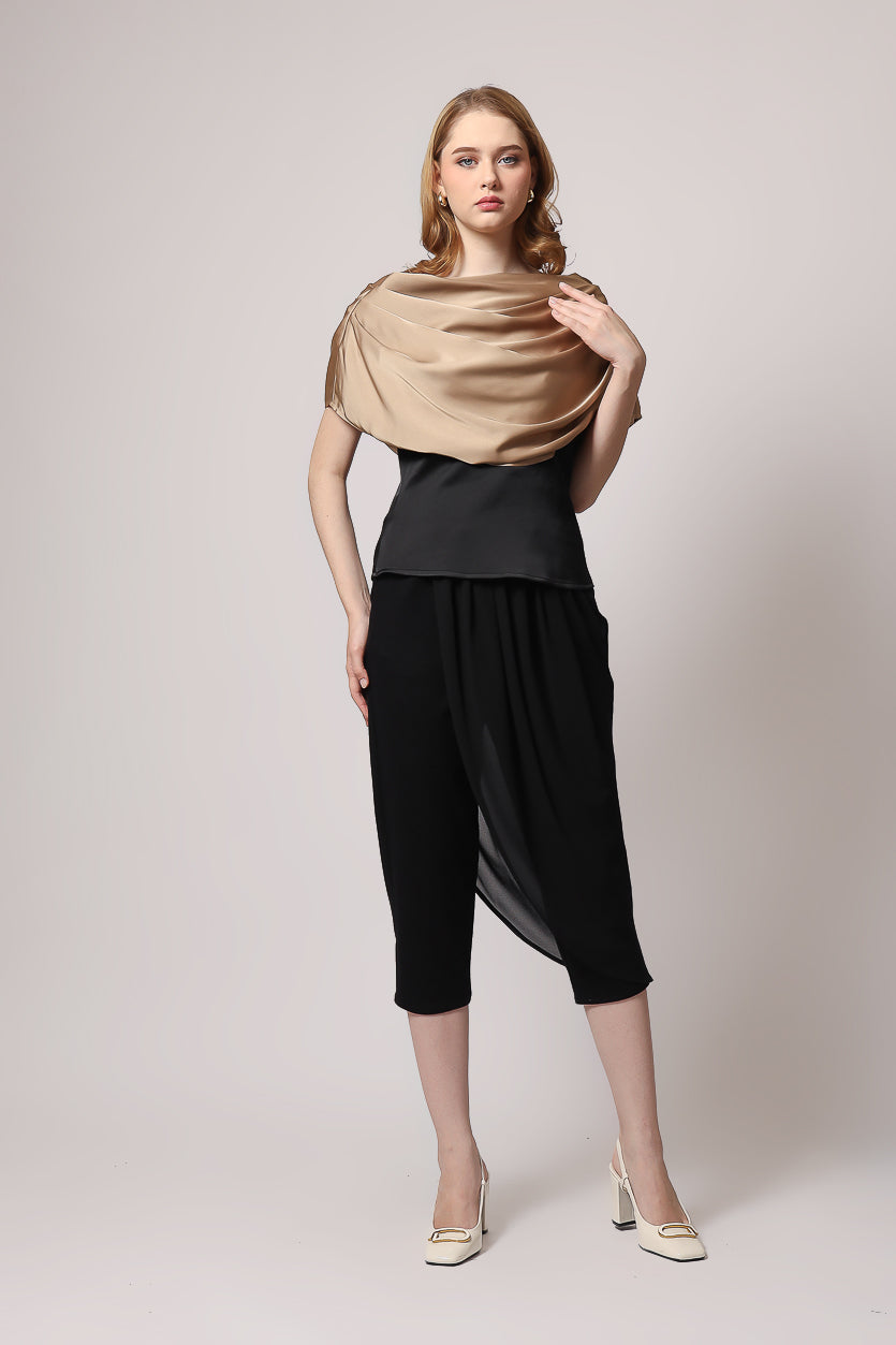 Bloom et Champs Top Kerah Ploi Coklat/ Celana Chiffon
