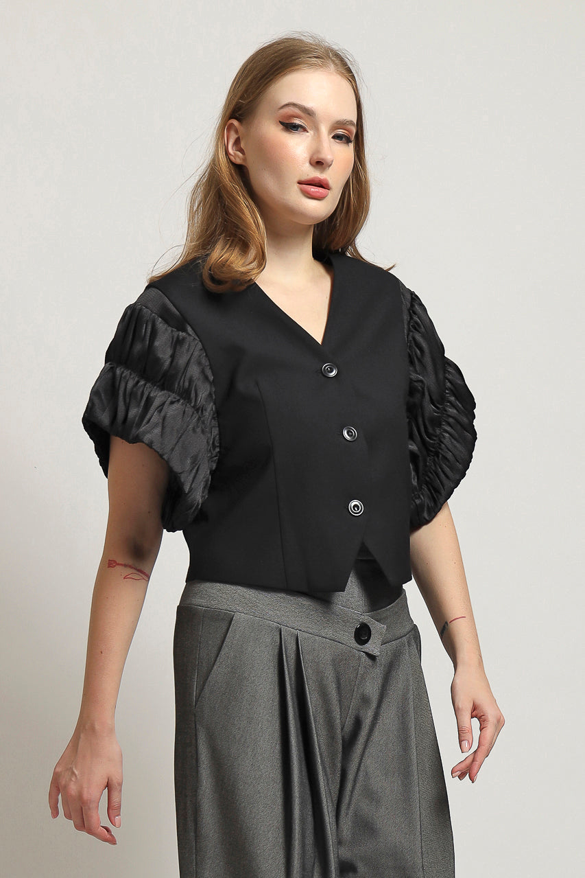 Bloom et Cotton Wrinkled Sleeved Vest