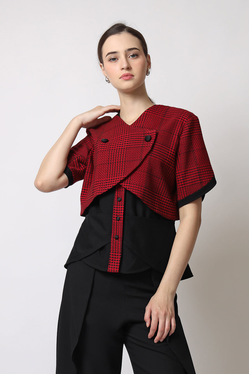 Bloom et Champs Collins Blouse Red Checkered