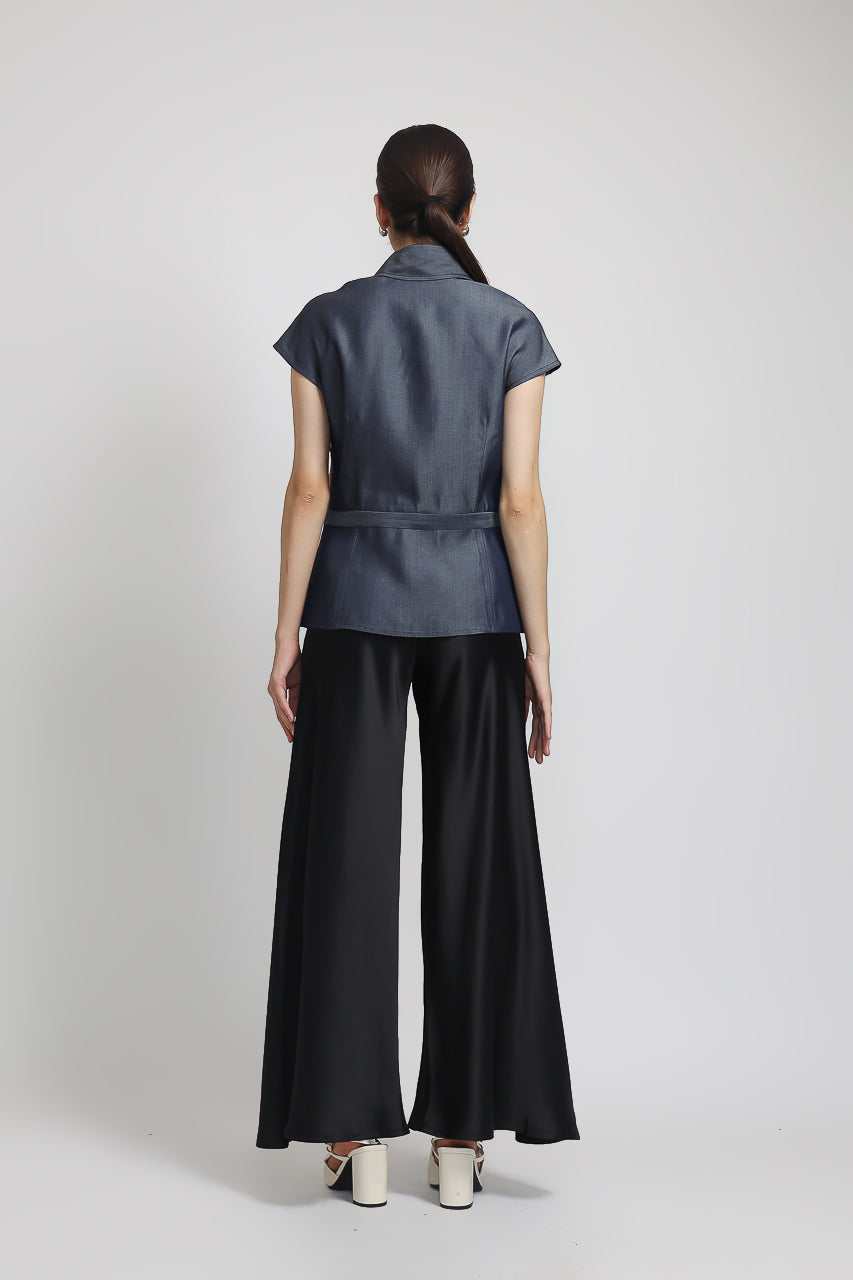 Bloom et Champs Paris Denim Blouse/Flare Saten Pants