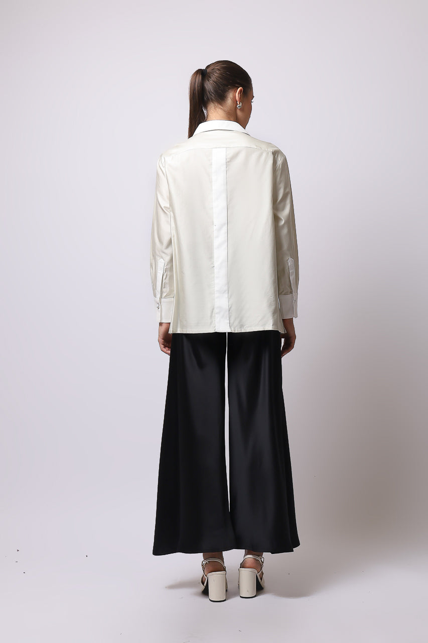 Bloom et Champs Kemeja Abu Payet/Flare Saten Pants