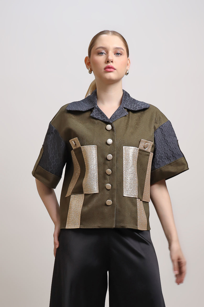 Bloom et Champs Golden Olive Shirt/Flare Saten Pants