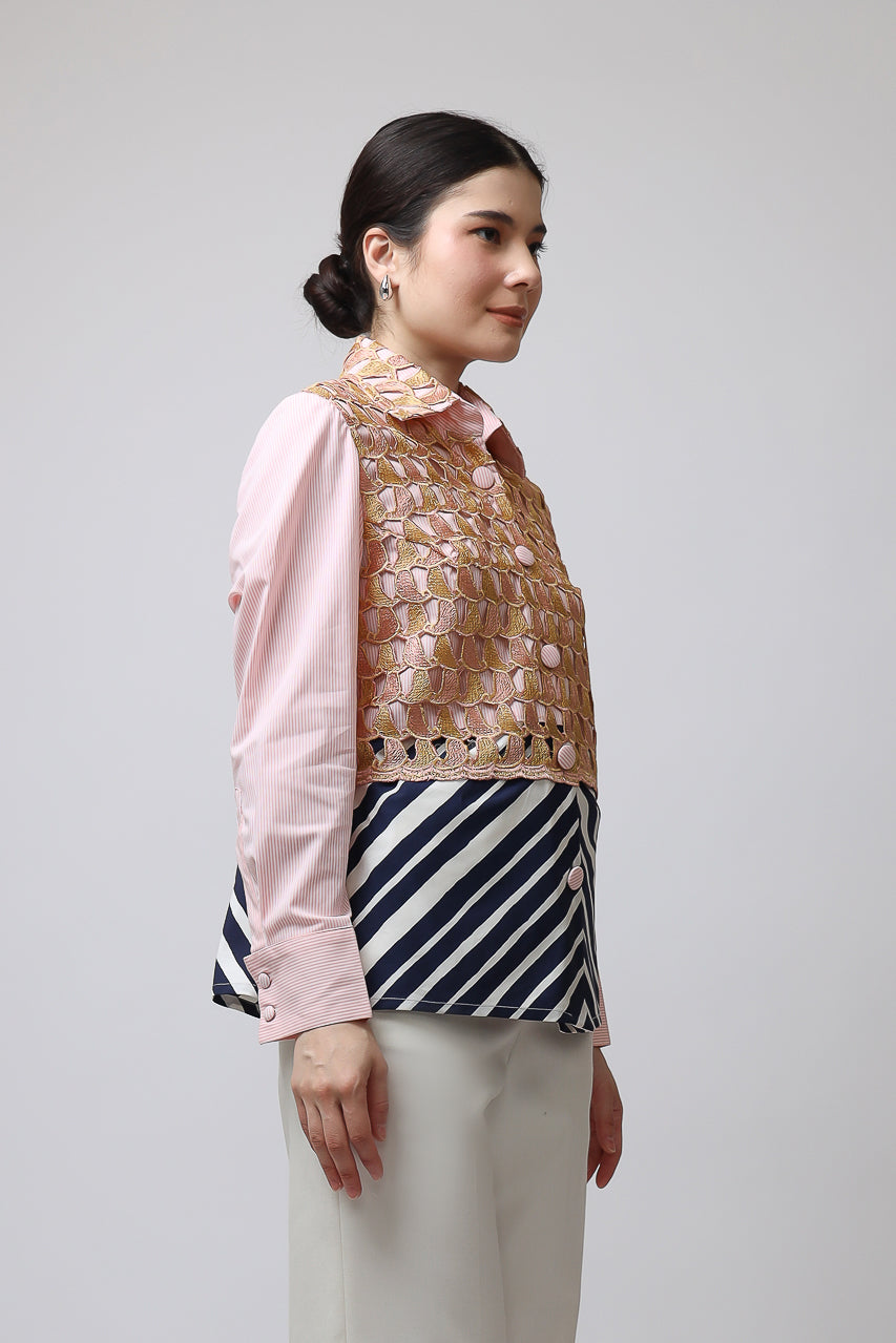 Bloom et Champs Kemeja Snail Pink Brocade