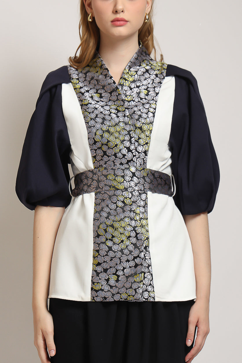 Bloom et Champs Blazer Tangan Balon Jacquard