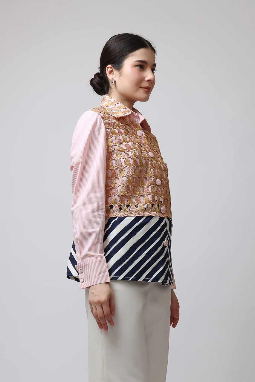 Bloom et Champs Kemeja Snail Pink Brocade