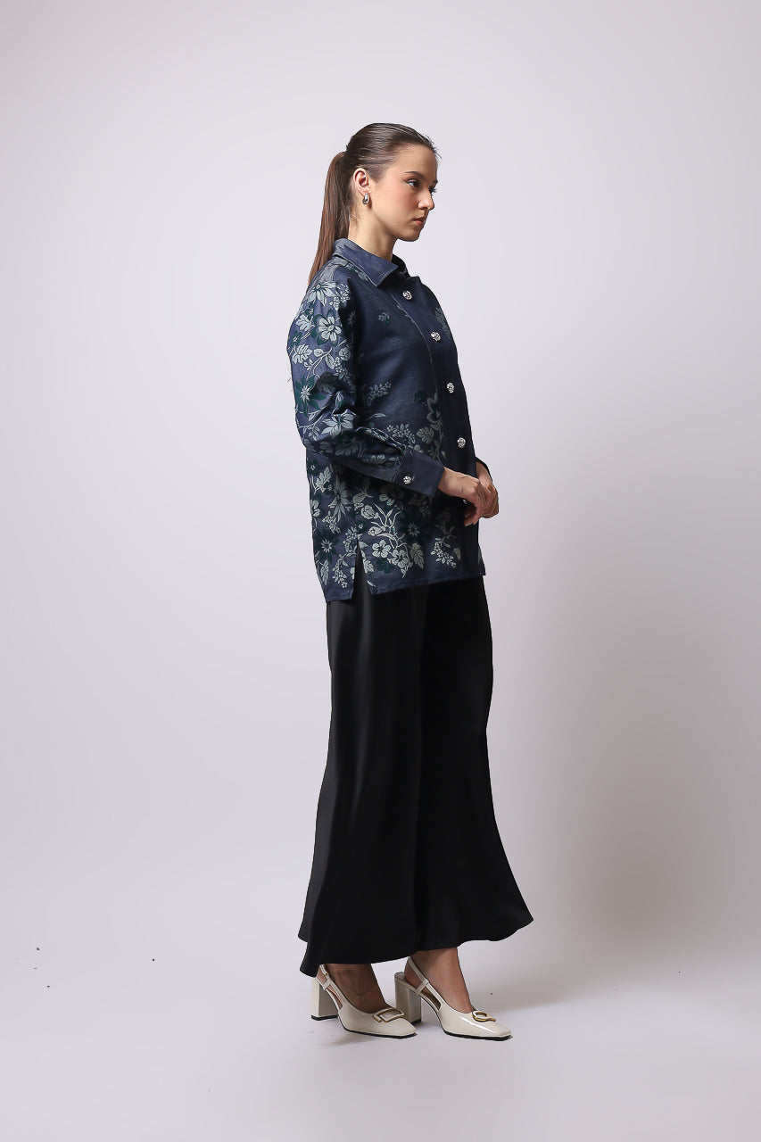 Bloom et Champs Kemeja Denim Print/Flare Saten Pants