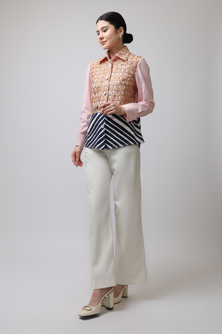 Bloom et Champs Kemeja Snail Pink Brocade