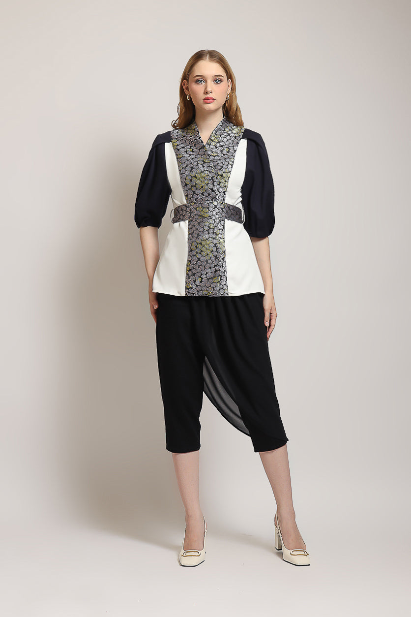 Bloom et Champs Blazer Tangan Balon Jacquard