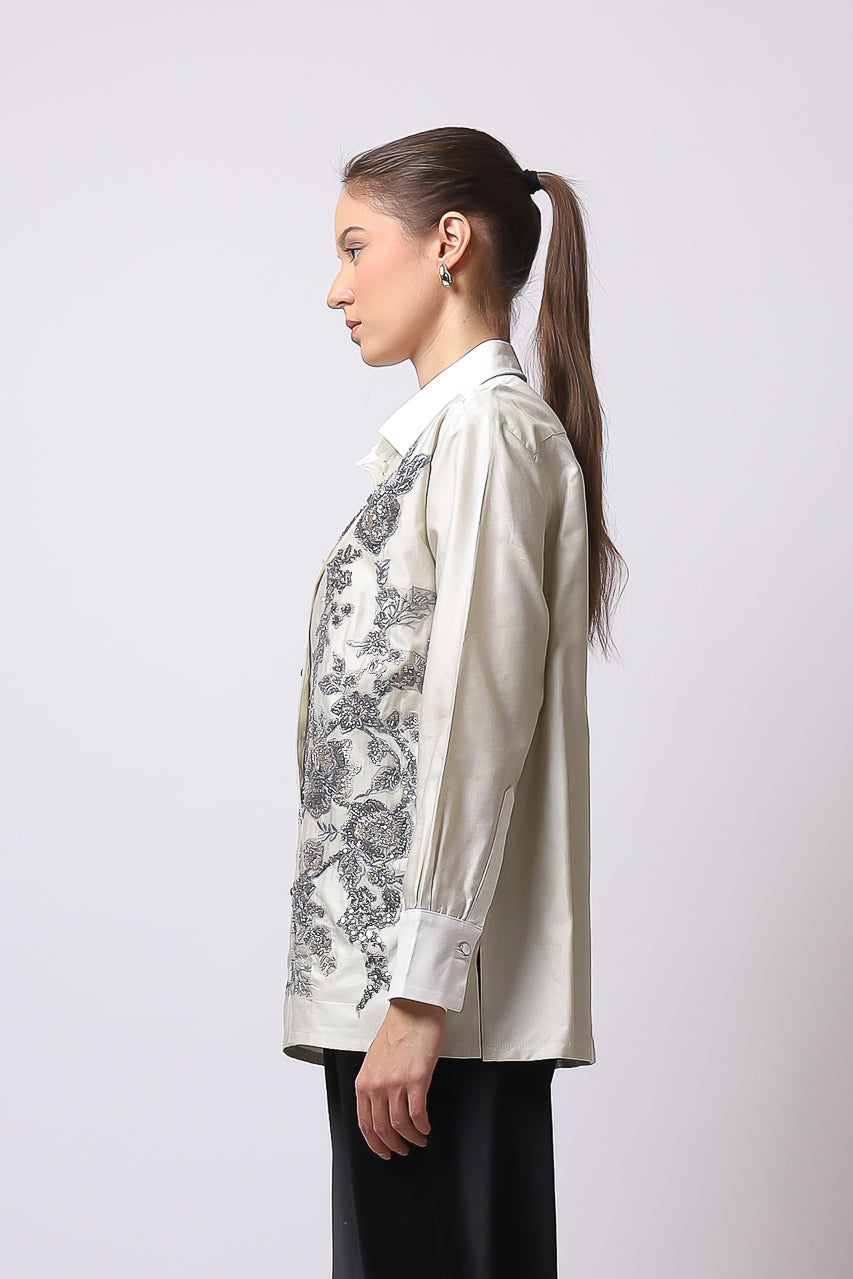 Bloom et Champs Kemeja Abu Payet/Flare Saten Pants