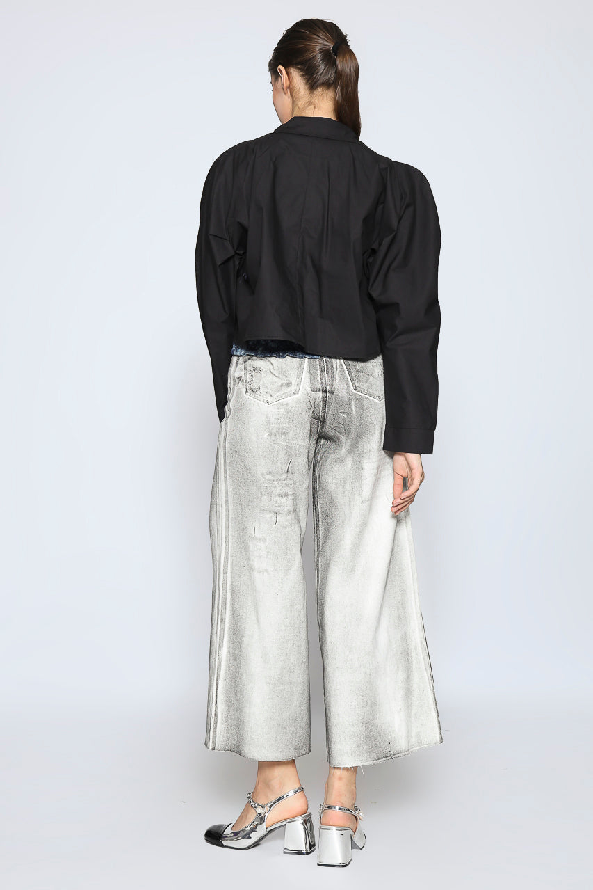 Bloom et Cotton Denim Print Top Black
