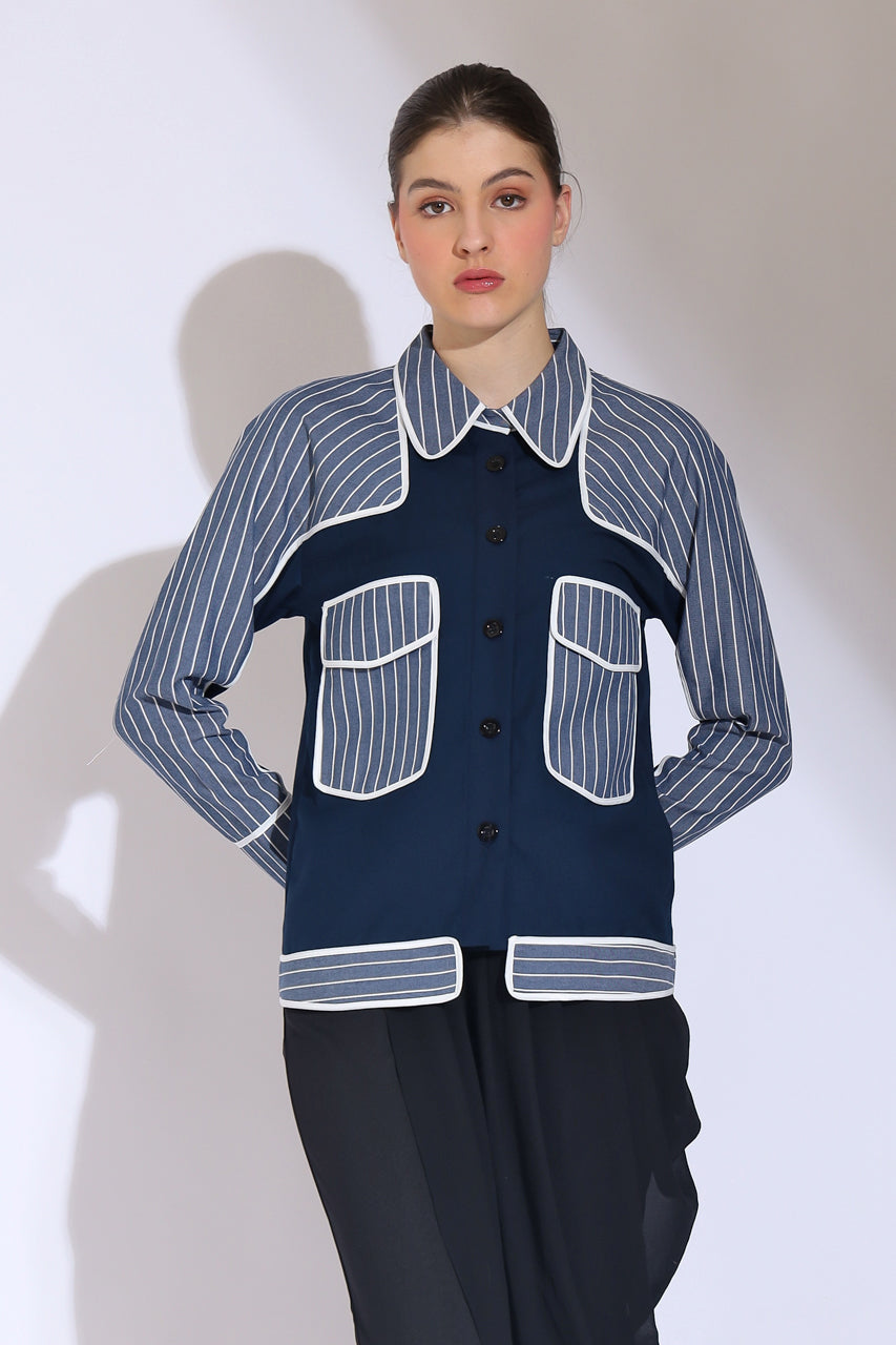 Bloom et Champs Kemeja Salur List Navy