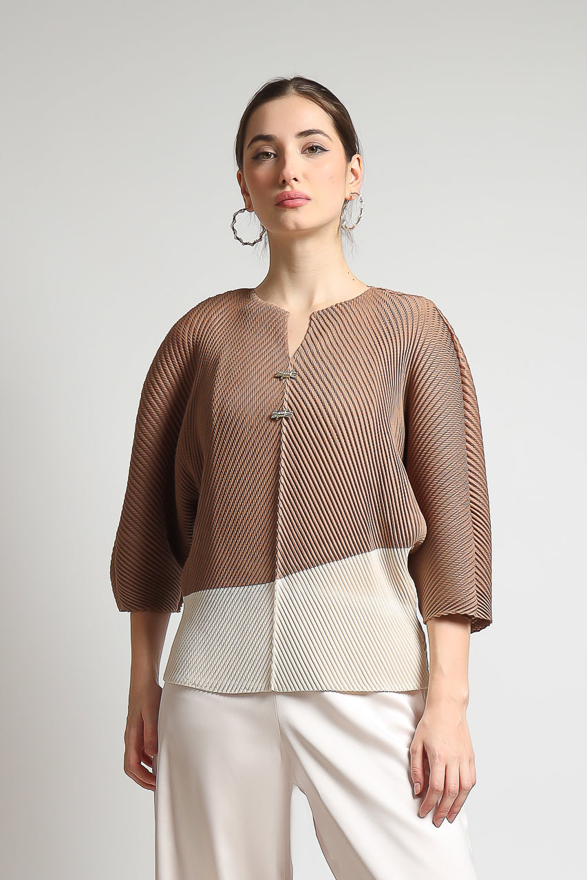 Bloom et Champs Duo Color Pleats Mocha/Off White