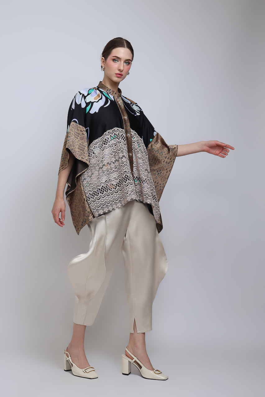 Bloom et Champs Top Lawar Brukat Kembang/Celana Doremi Krem