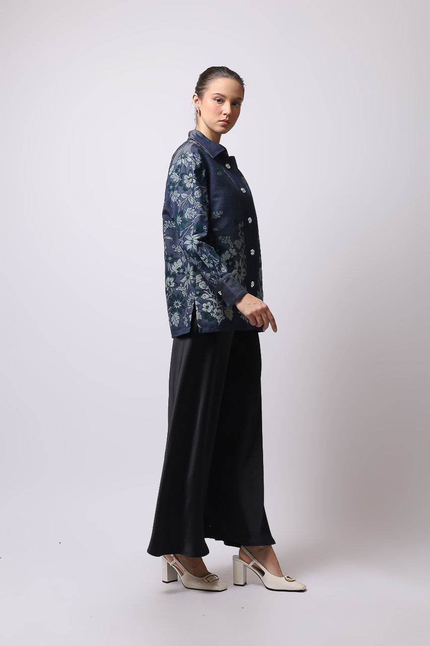 Bloom et Champs Kemeja Denim Print/Flare Saten Pants