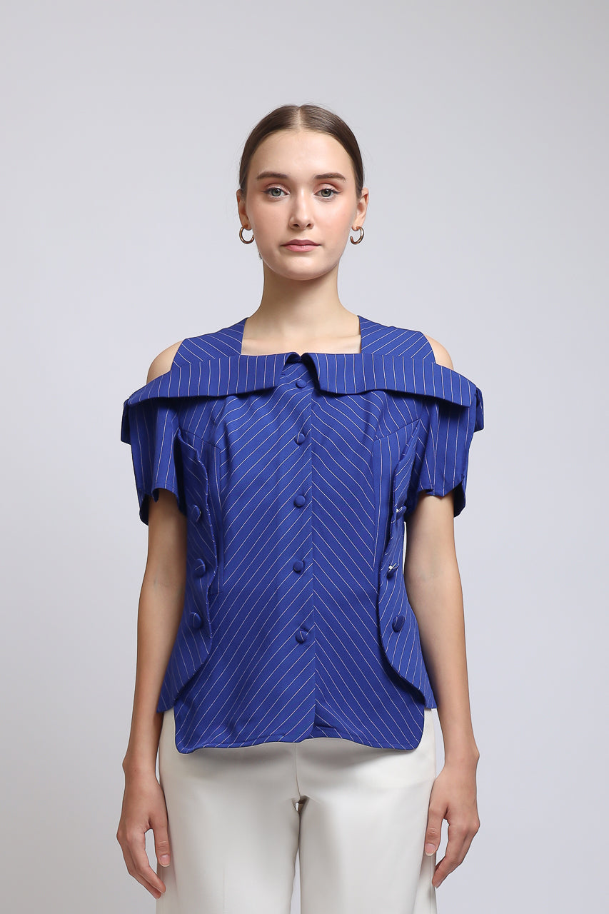 Bloom et Champs Stripe Sabrina in Coral Blue