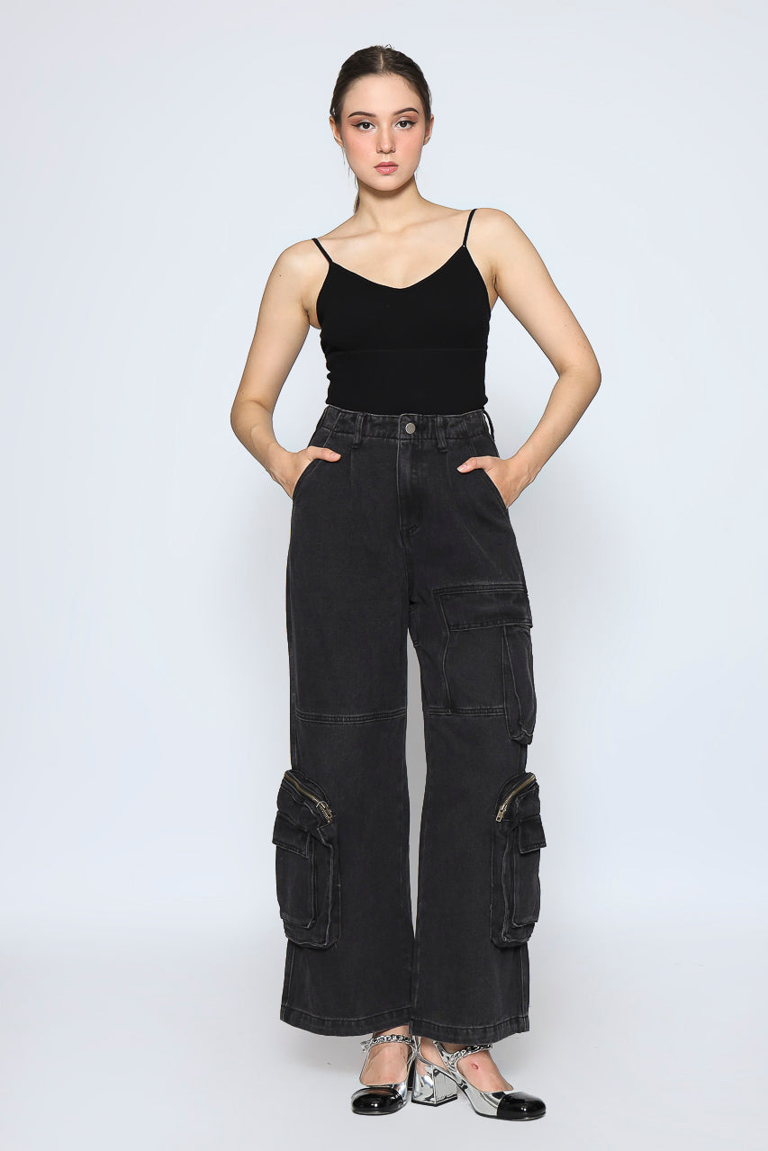 Bloom et Champs Black Denim Cargo Pocket Pants