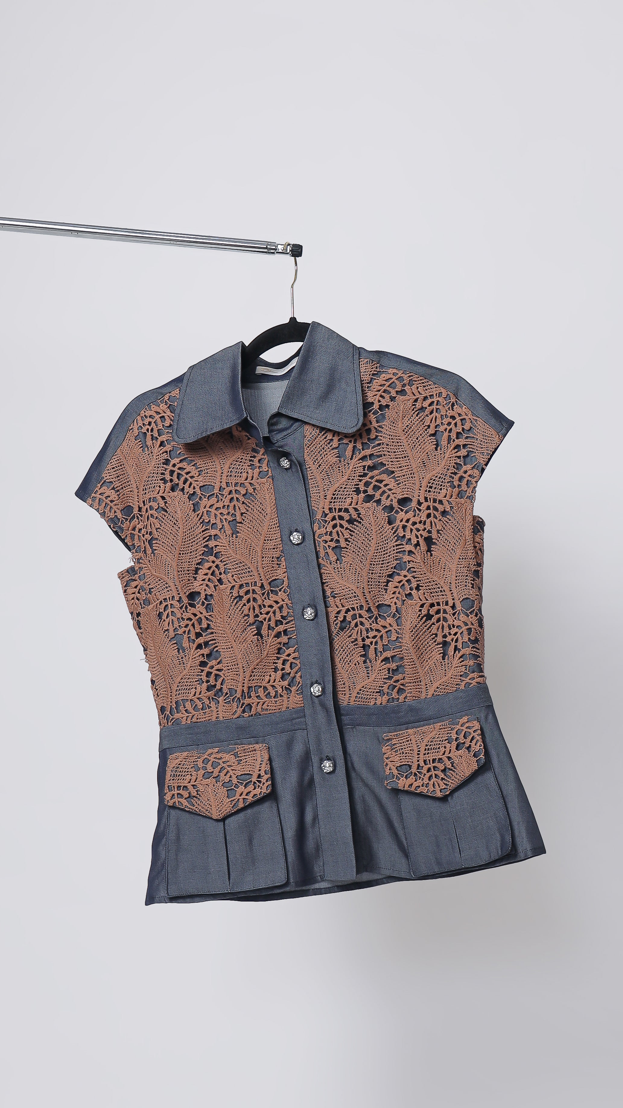 Bloom et Champs Paris Denim Blouse/Flare Saten Pants