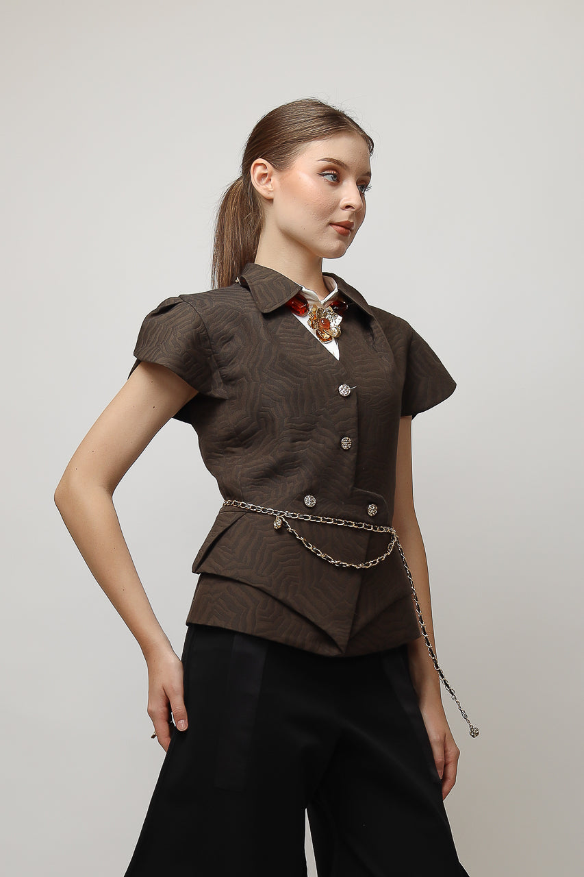 Bloom et Champs Caramel Collar CC Blouse
