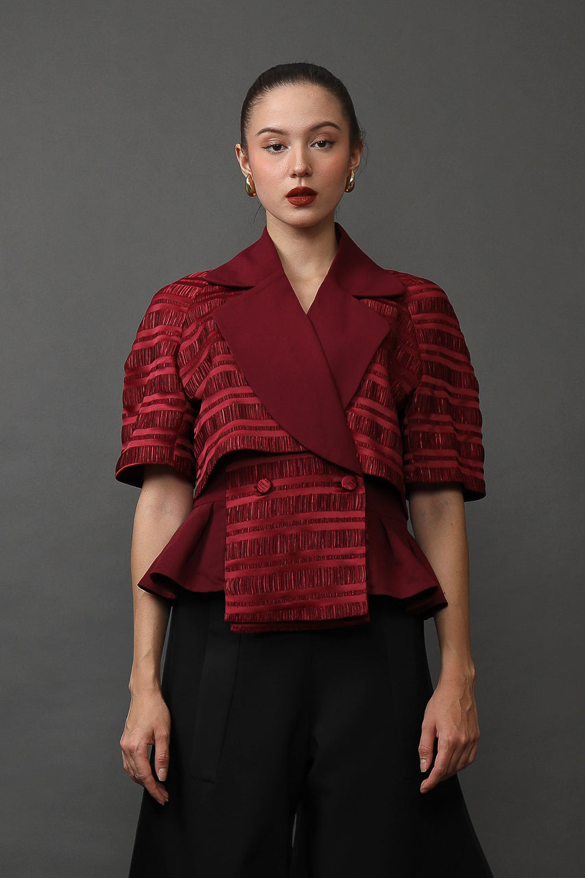 Bloom et Champs Maroon Inka Stripe Blouse/ Trumpet Pants