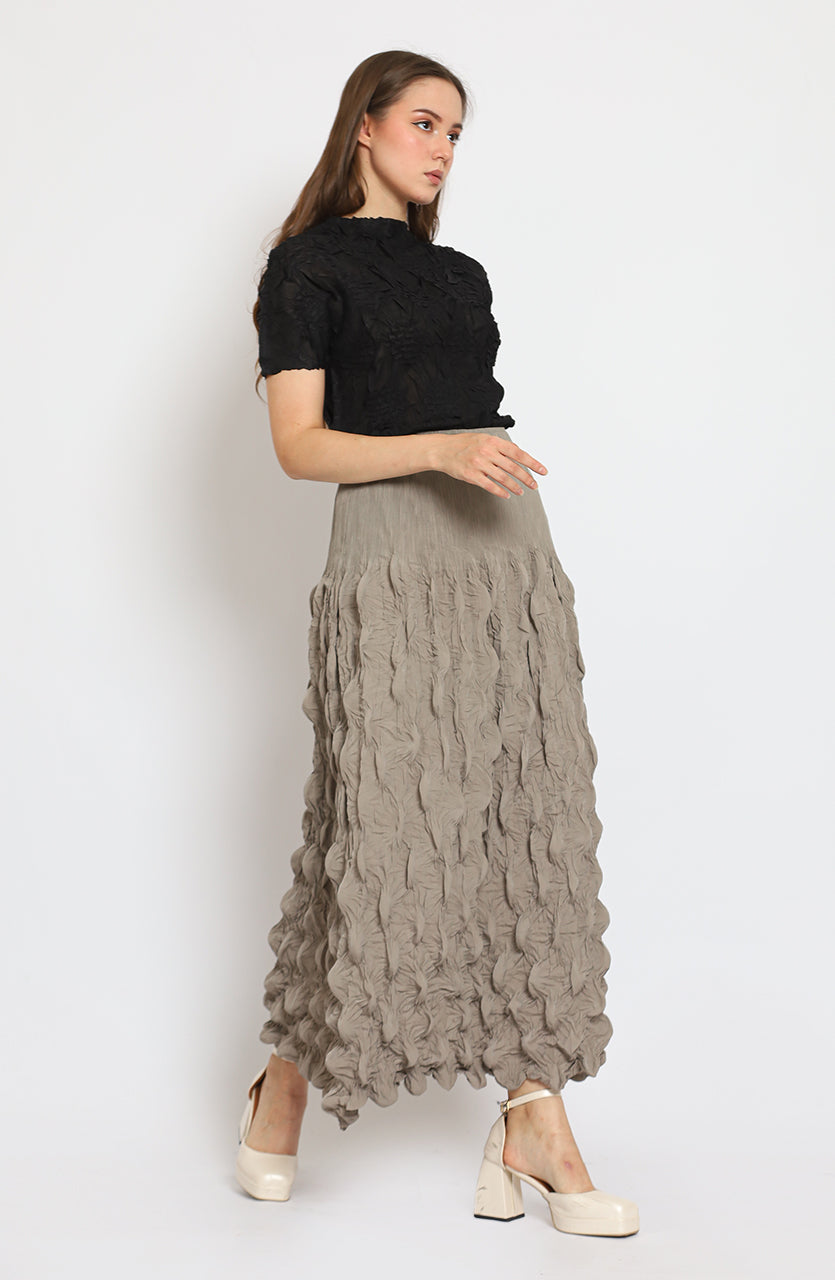 Bloom Pleats Embossed Skirt / Floral Pleats Top