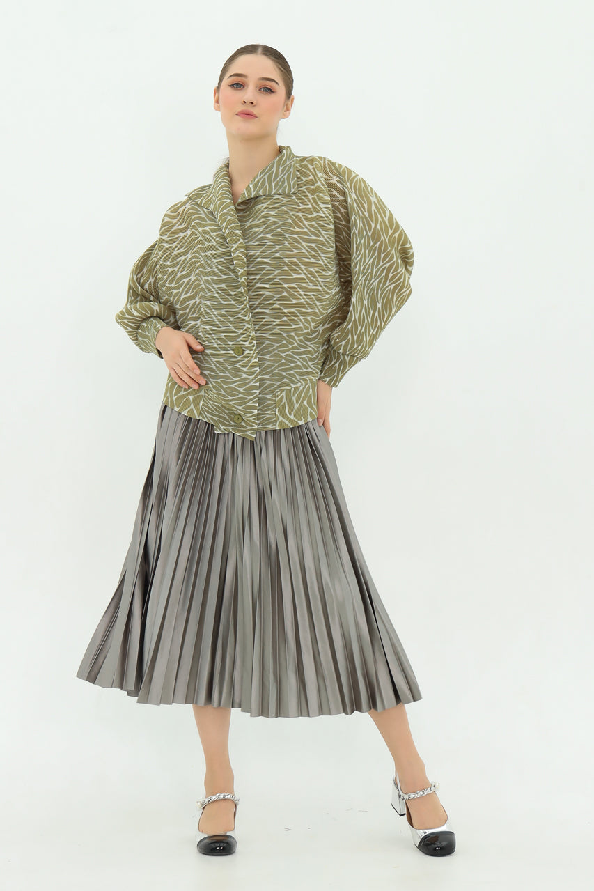 Bloom Pleats Lime Top/Silver Skirt