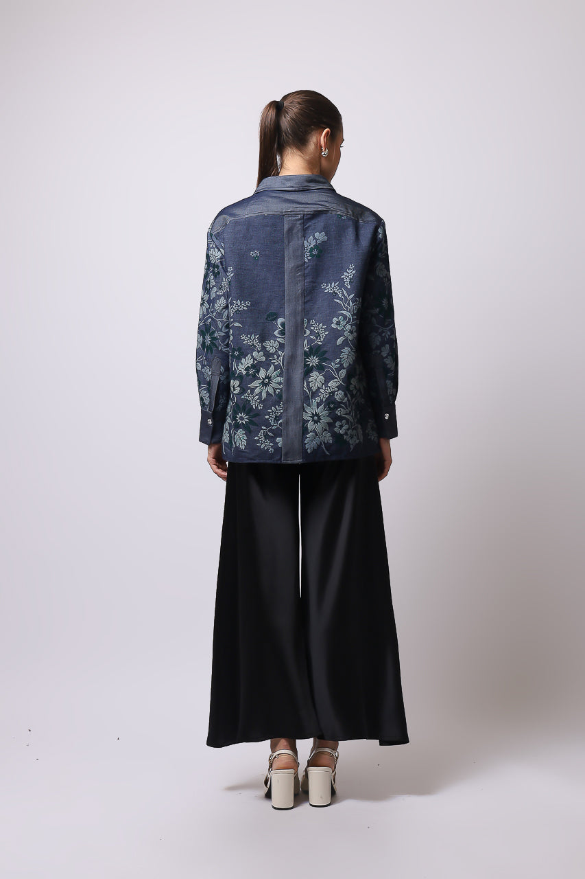 Bloom et Champs Kemeja Denim Print/Flare Saten Pants