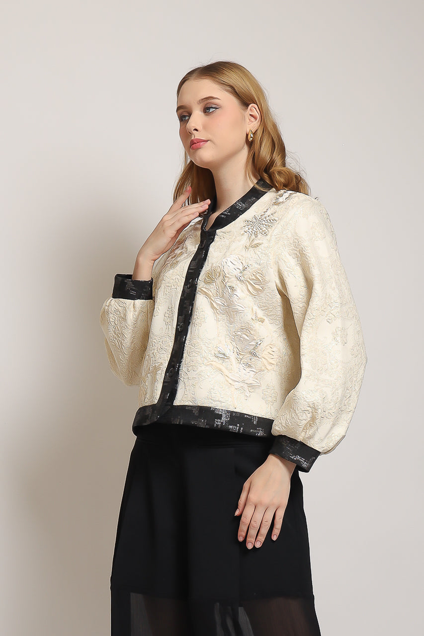 Bloom et Champs Blazer Bamboo Jacquard Creme/ Celana Alena Saten