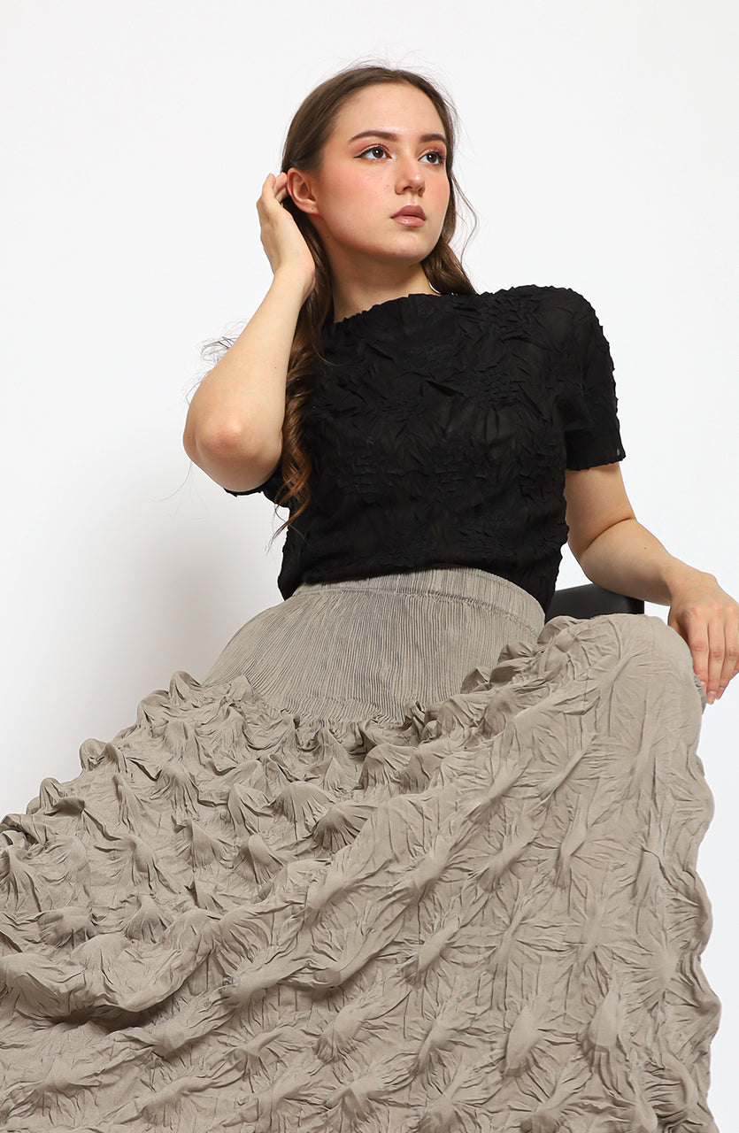 Bloom Pleats Embossed Skirt / Floral Pleats Top