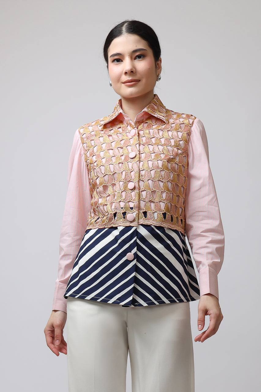 Bloom et Champs Kemeja Snail Pink Brocade