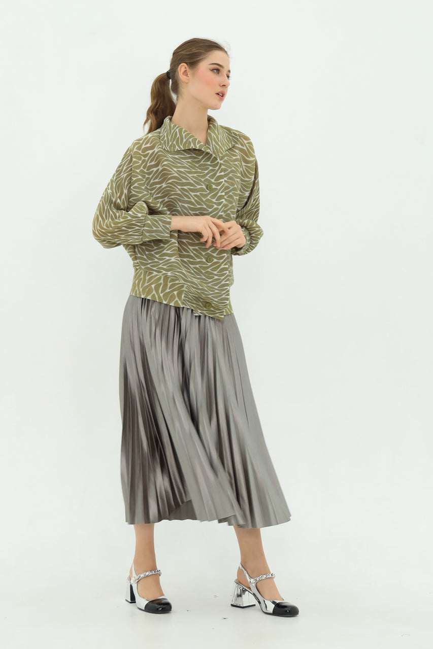 Bloom Pleats Lime Top/Silver Skirt