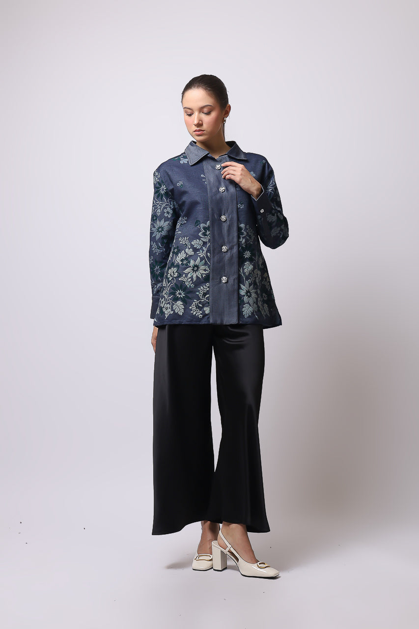 Bloom et Champs Kemeja Denim Print/Flare Saten Pants