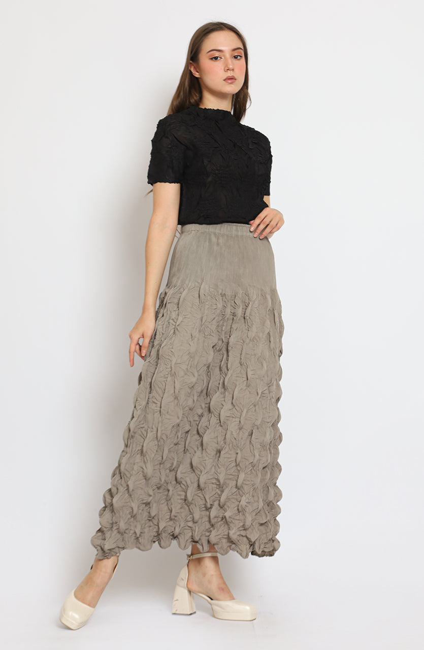 Bloom Pleats Embossed Skirt / Floral Pleats Top