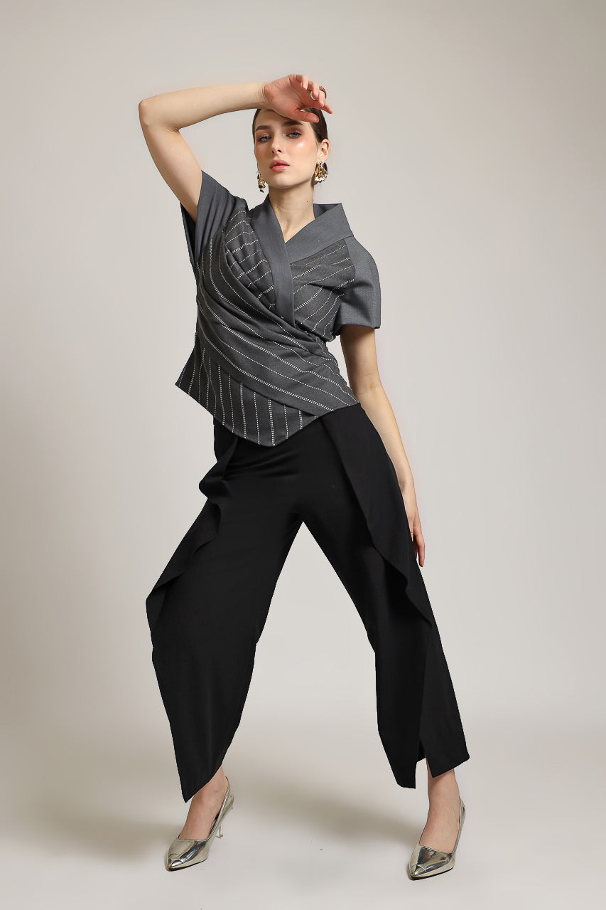 Bloom et Champs Semi Stripe Grey Blouse