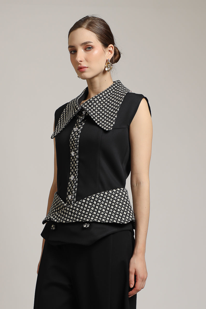 Bloom et Champs Polka Tweed Collar Blouse