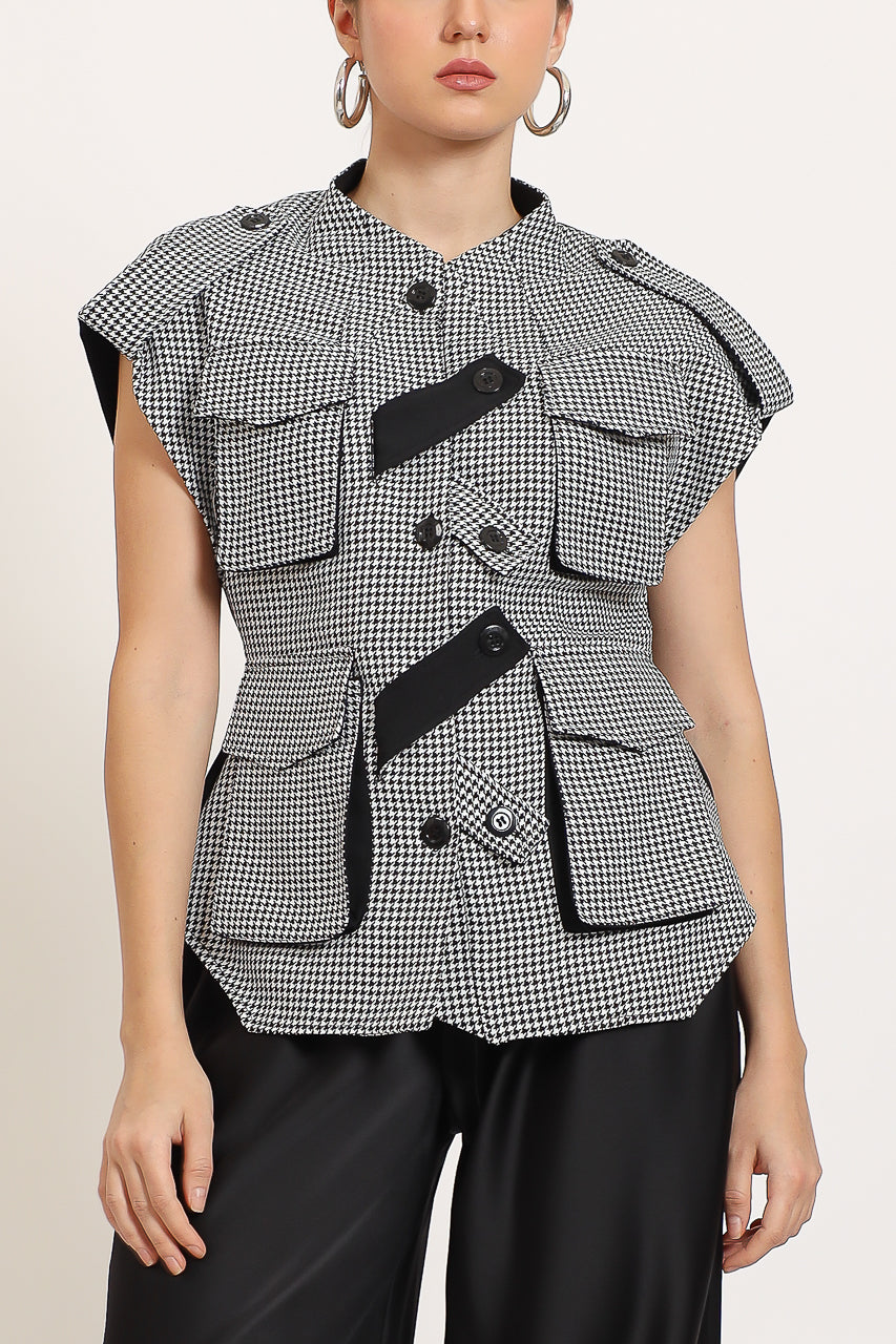 Bloom et Champs Safari Checkered Monochrome Top/Celana Ruffle Hem Pants