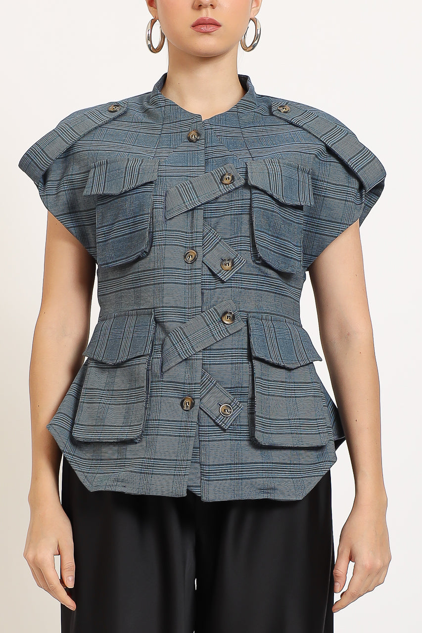 Bloom et Champs Safari Checkered Sky Blue Top