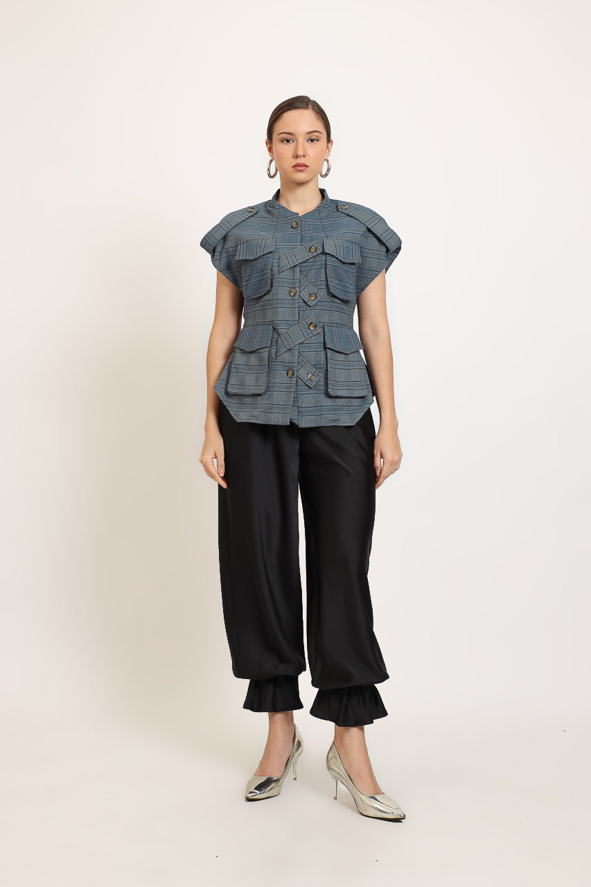 Bloom et Champs Safari Checkered Sky Blue Top