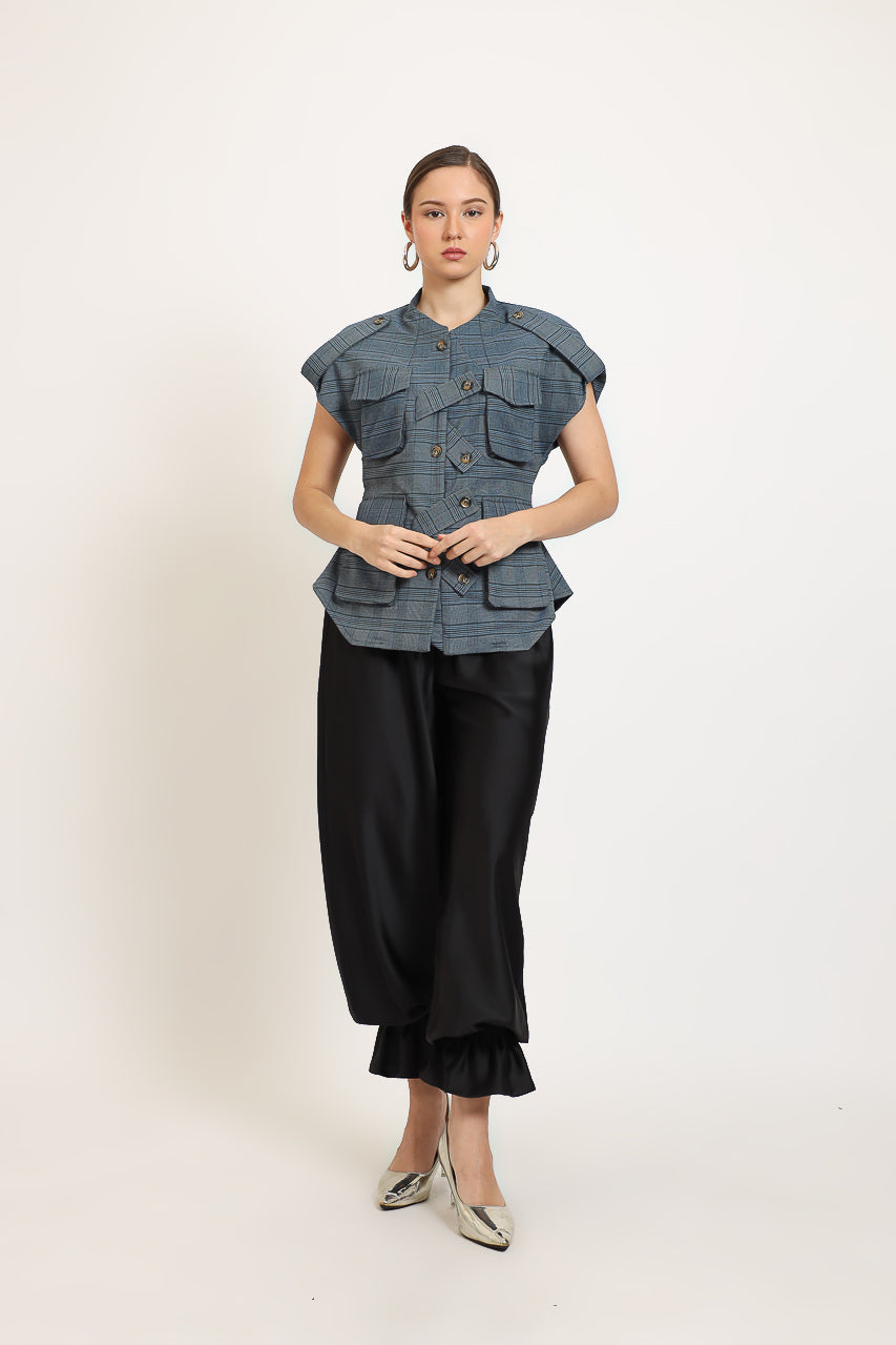 Bloom et Champs Safari Checkered Sky Blue Top