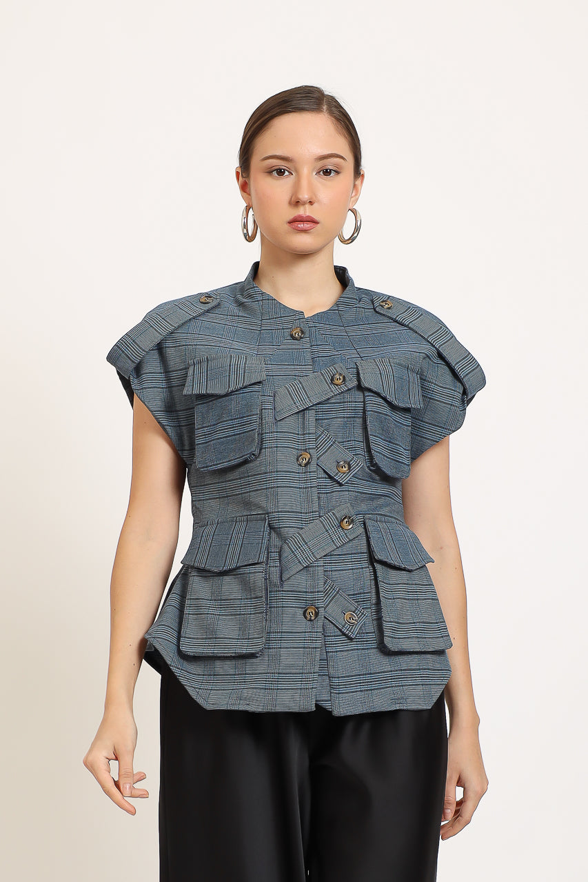 Bloom et Champs Safari Checkered Sky Blue Top