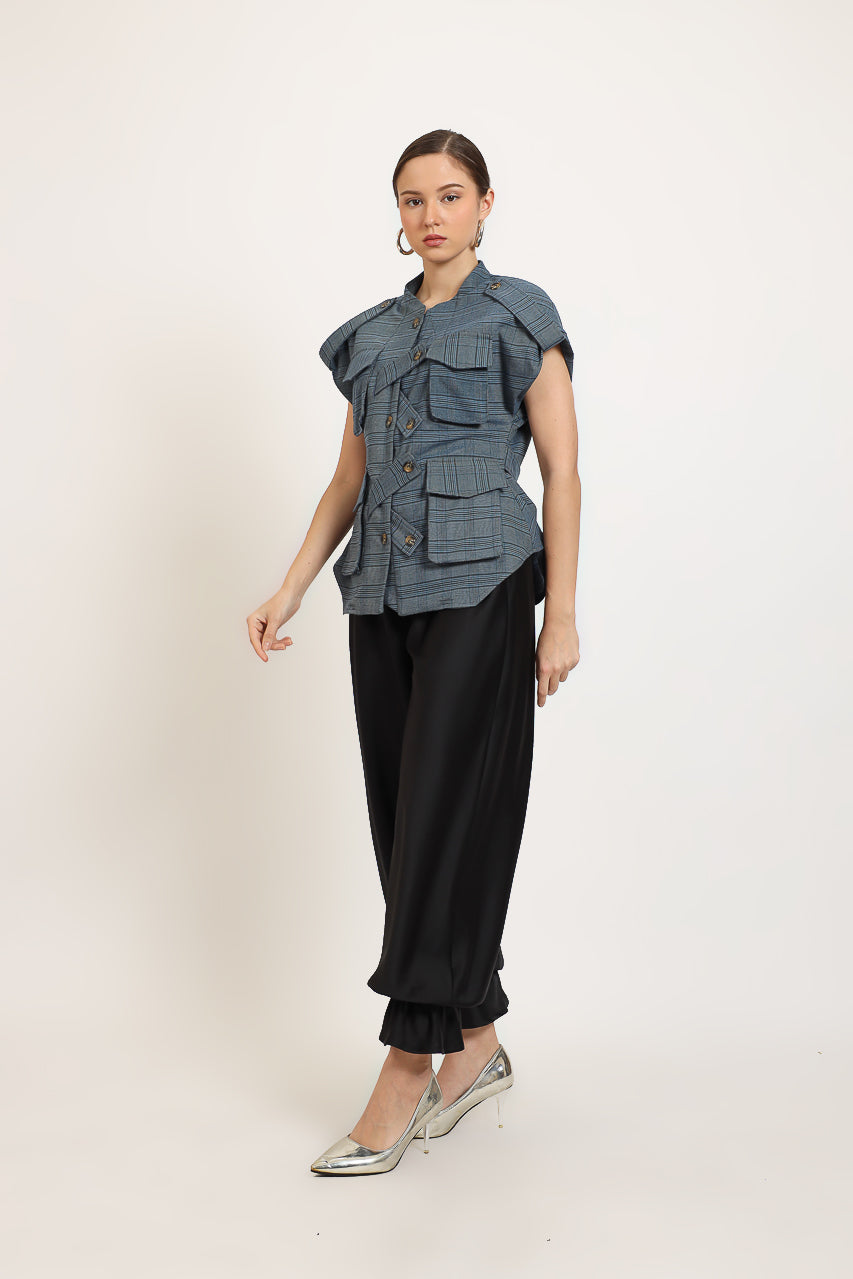 Bloom et Champs Safari Checkered Sky Blue Top