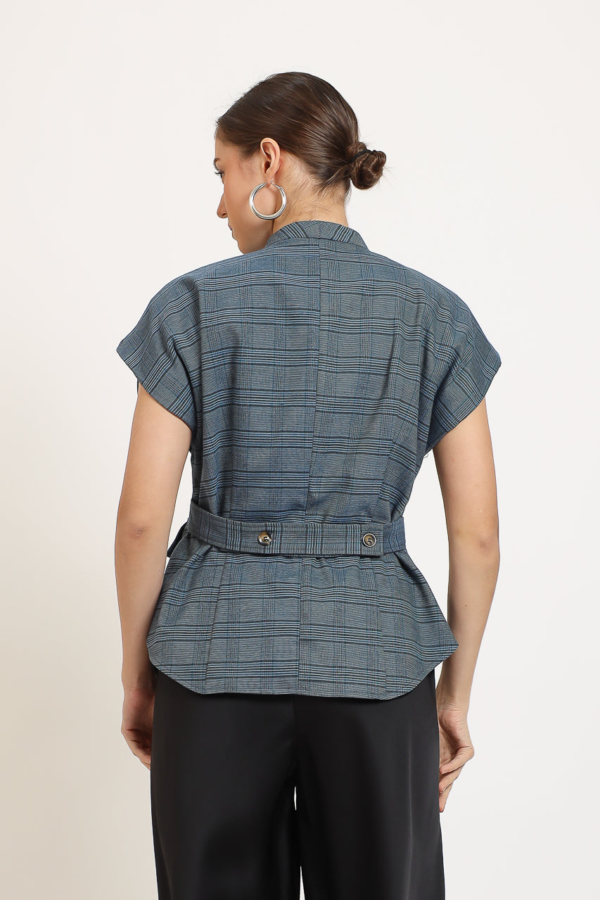 Bloom et Champs Safari Checkered Sky Blue Top