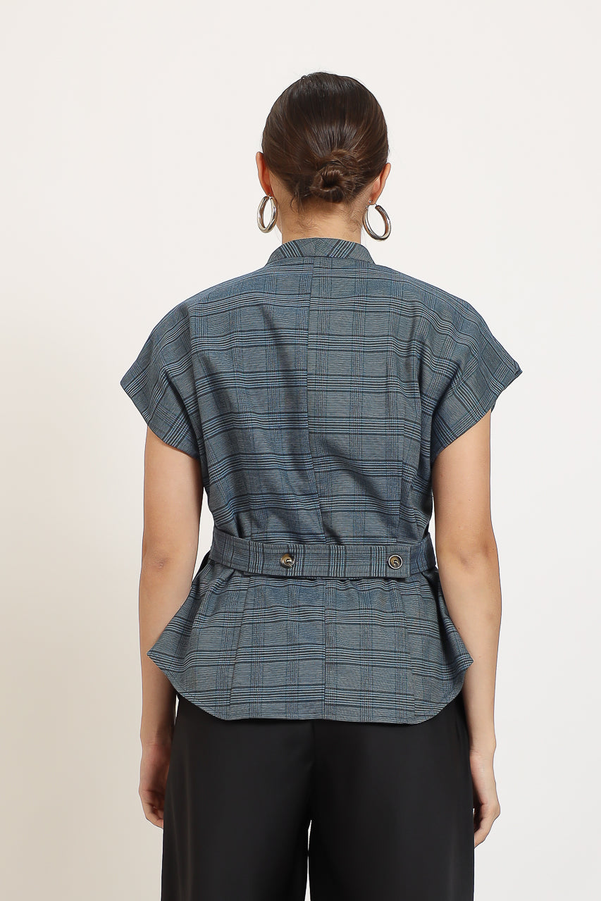 Bloom et Champs Safari Checkered Sky Blue Top