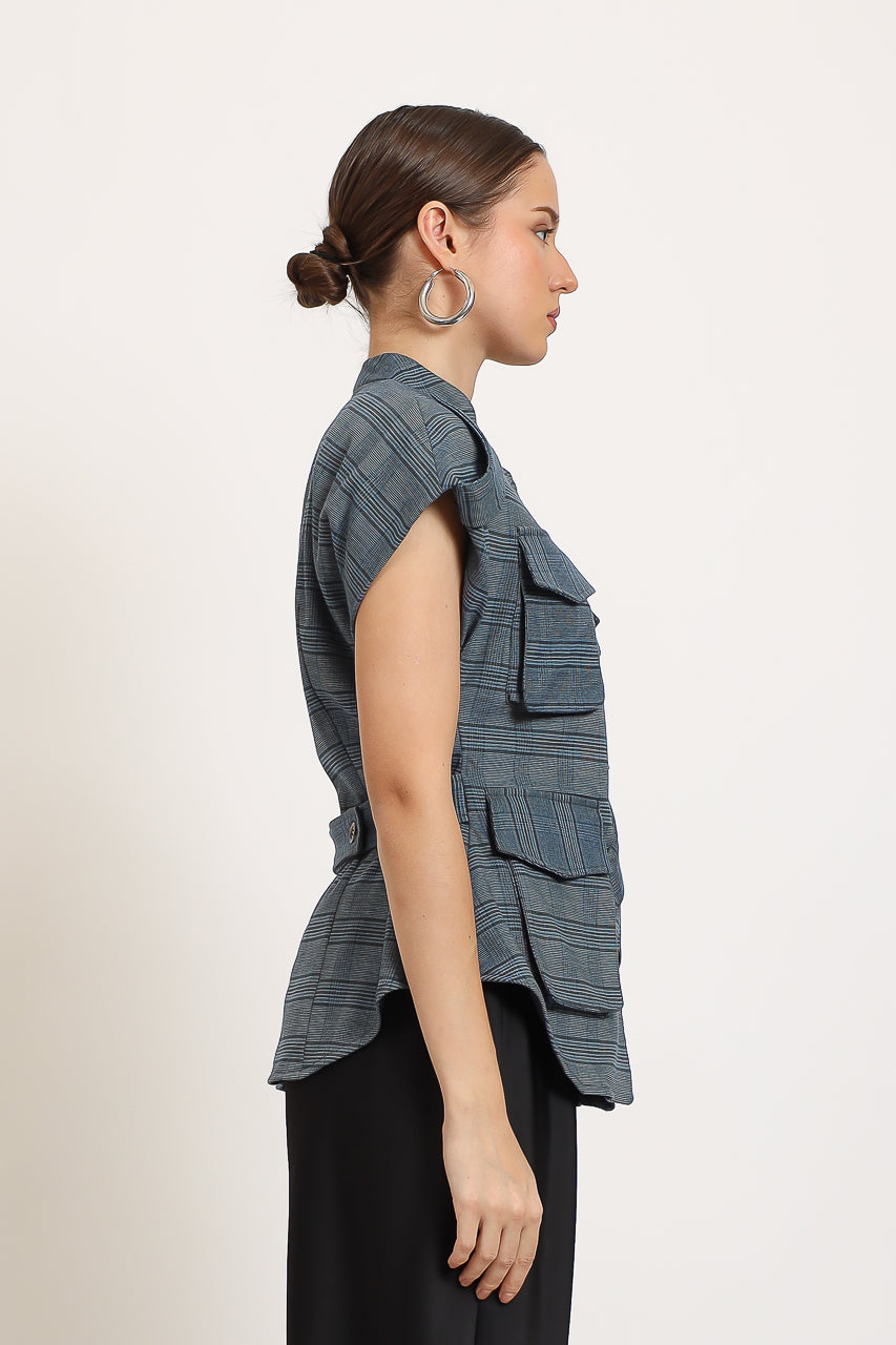 Bloom et Champs Safari Checkered Sky Blue Top