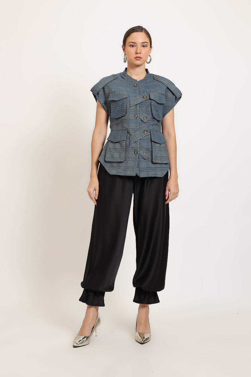 Bloom et Champs Safari Checkered Sky Blue Top