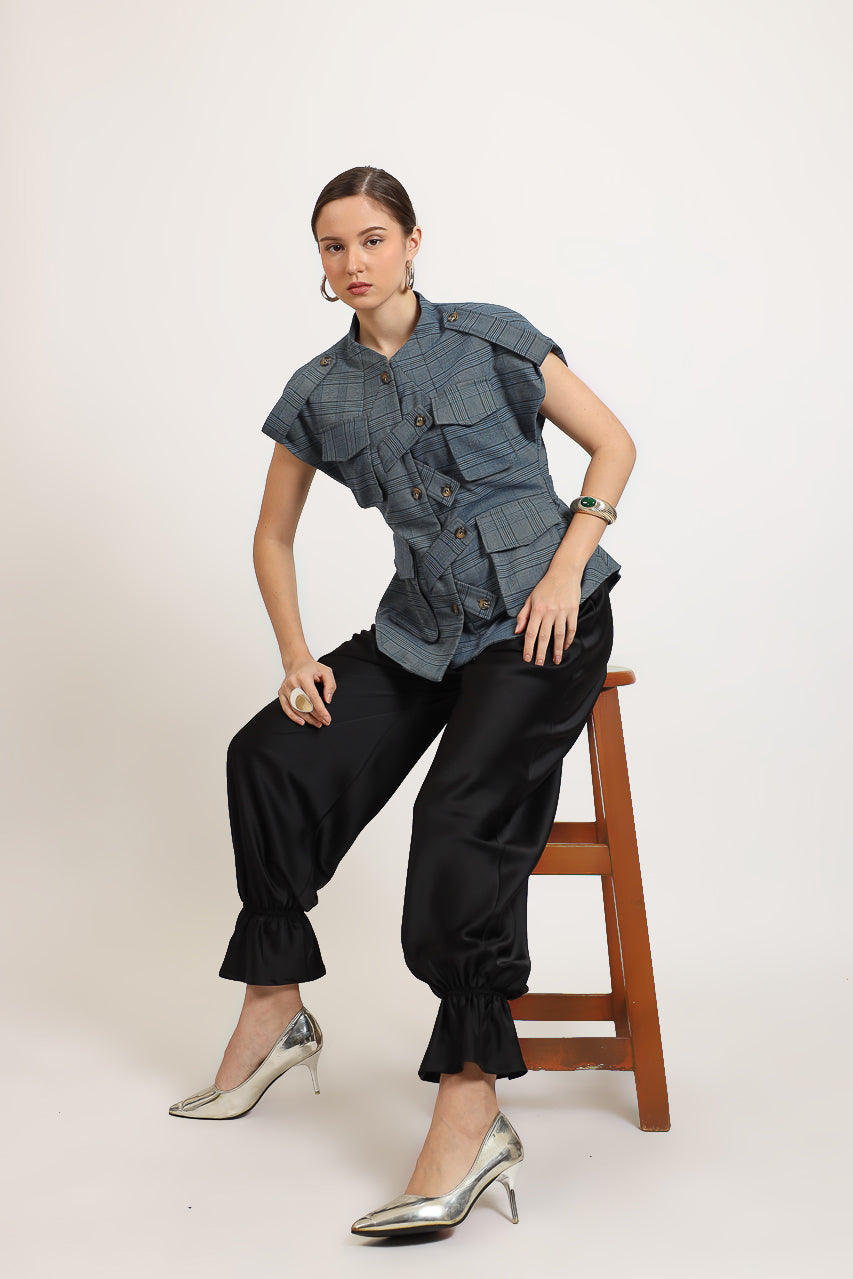 Bloom et Champs Safari Checkered Sky Blue Top