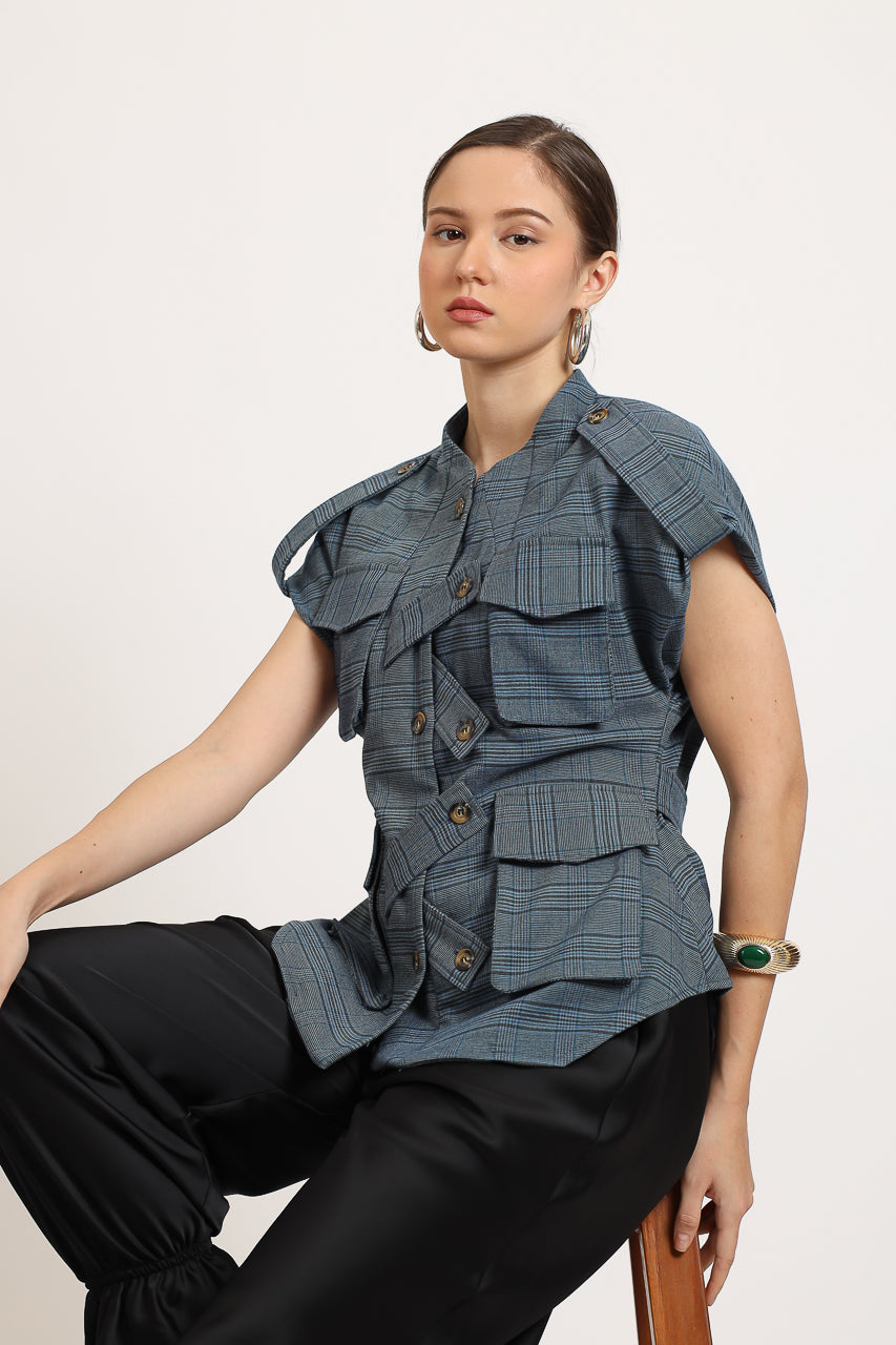 Bloom et Champs Safari Checkered Sky Blue Top