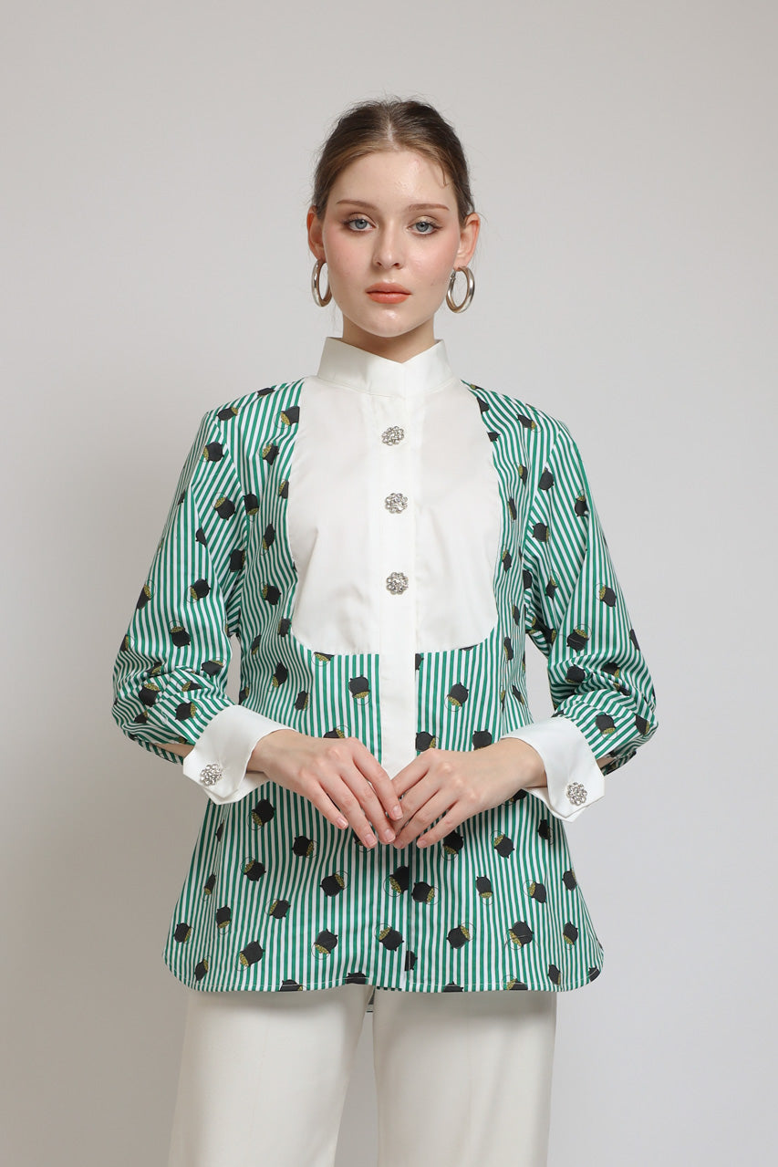 Bloom et Champs Kemeja Salur Hijau Pot of Gold